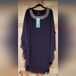 R&M Collection Purple Sleeveless Dress with Sheer Overlay Size 16 NWT